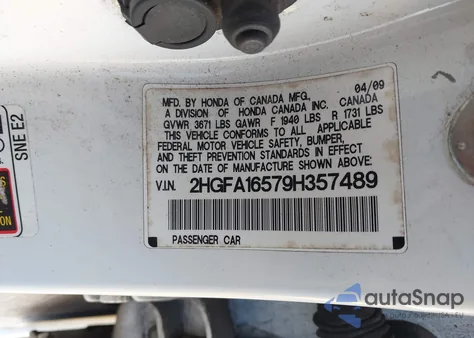 2009 Honda Civic Lx из США, поврежденный, VIN 2HGFA16579H357489